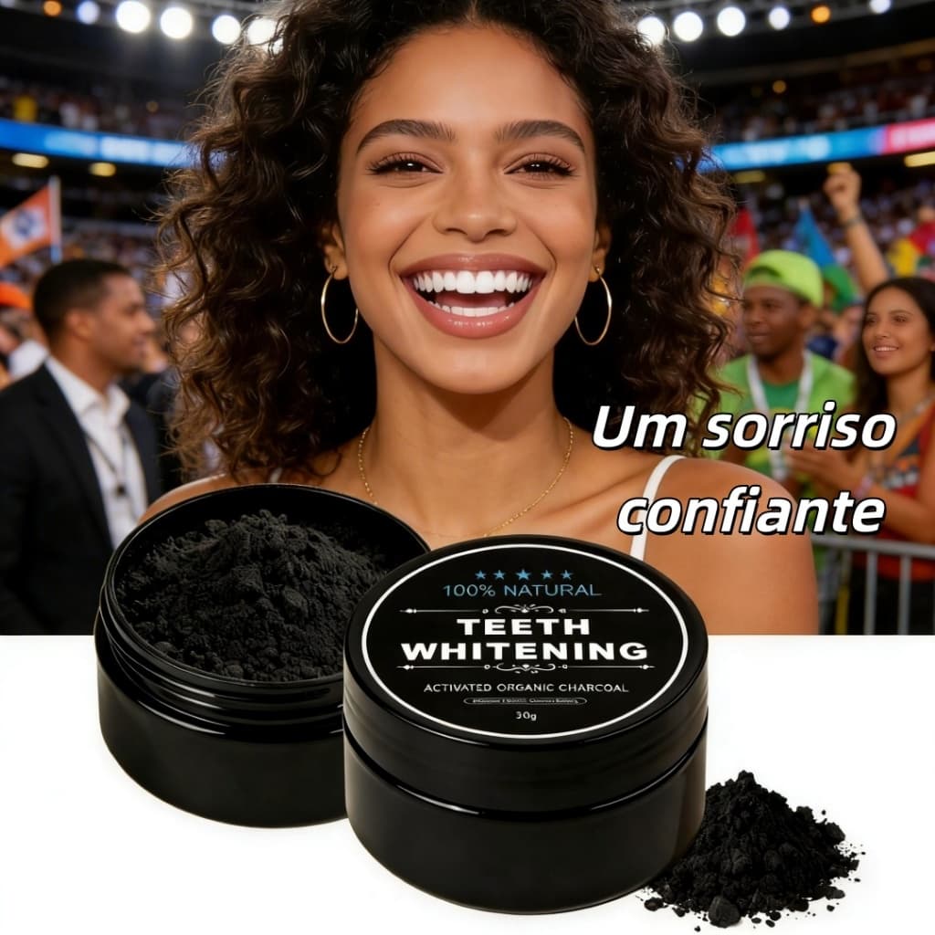 Pó Clareador Dental 30g com Carvão Ativado e Bambu Ajuda a Remover Manchas e Deixar o Sorriso Mais Branco