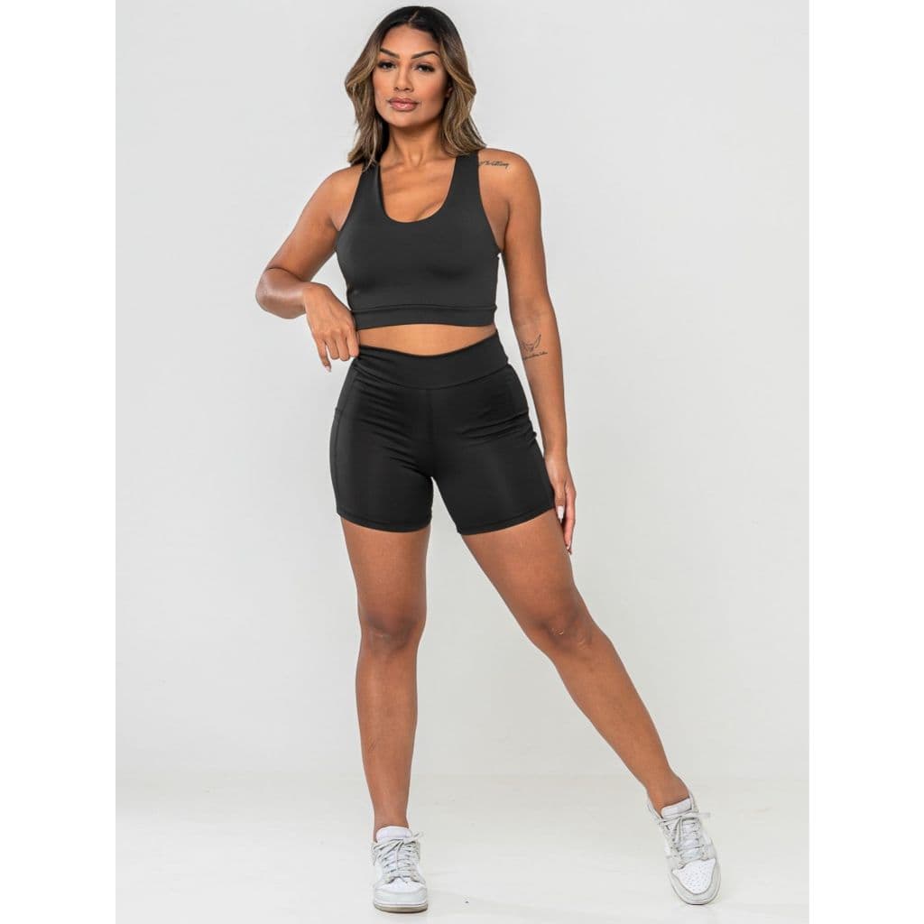Conjunto Virginia Fitness Feminino Top + Short com Bolso Cintura Alta Academia Crossfit Beach Tennis Levanta Bumbum