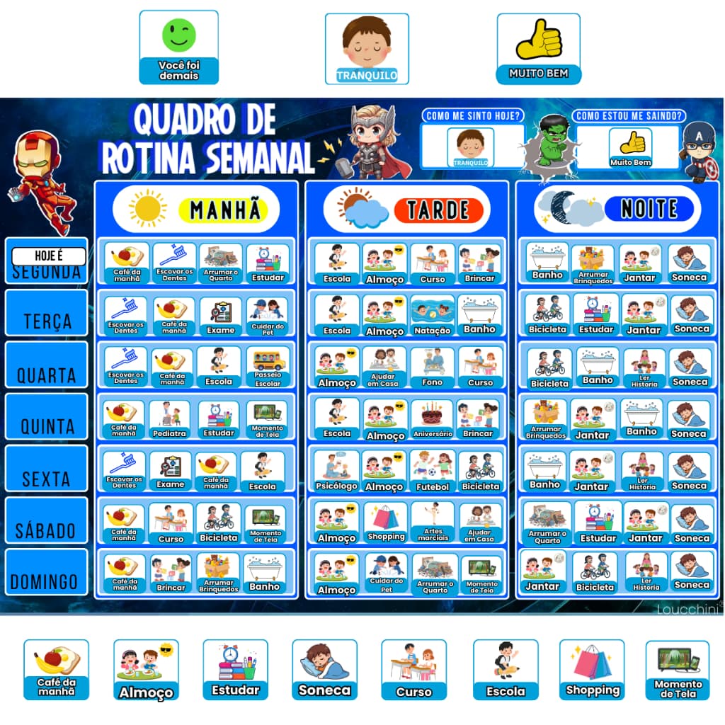 Quadro De Rotina Semanal Infantil Tema Herois Para incentivo E Organização De Rotina