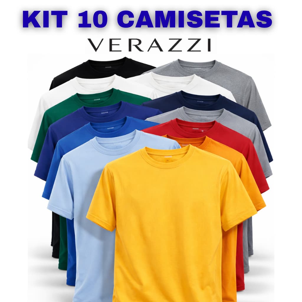 Kit 10 Camisetas Lisas Masculinas 100% Algodão Premium Camisa Verazzi