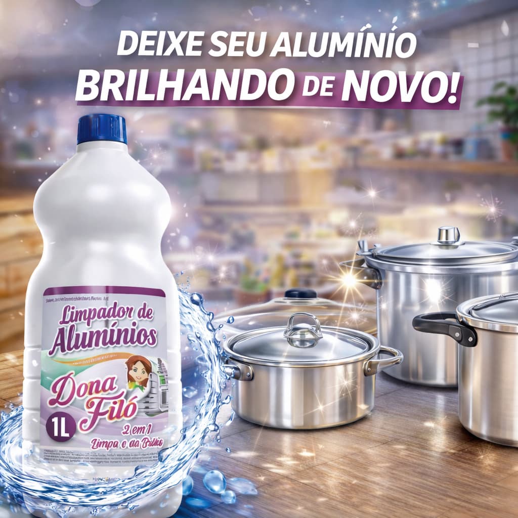 Limpa Alumínio Dona Filó 1 Litro Limpeza Pesada Remove Sujeira e Dá Brilho em Panelas Envio Imediato