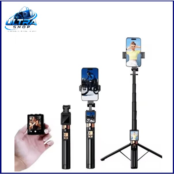 Bastão De Selfie E Tripé Lay-T19 Com Tela Espelhada E Controle Bluetooth 1.7 Metros Para Smartphone Vlog Gravação Vídeo