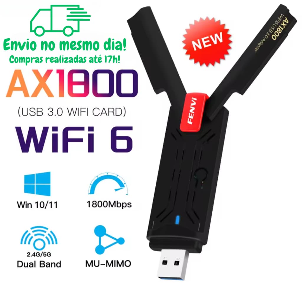 Adaptador de Rede USB Wifi Wireless 2.4GHz 5GHz 5G AC600 AC1300 AX900 AX1800 Wifi 6 Dual Band 2 Antenas Gamer Bluetooth