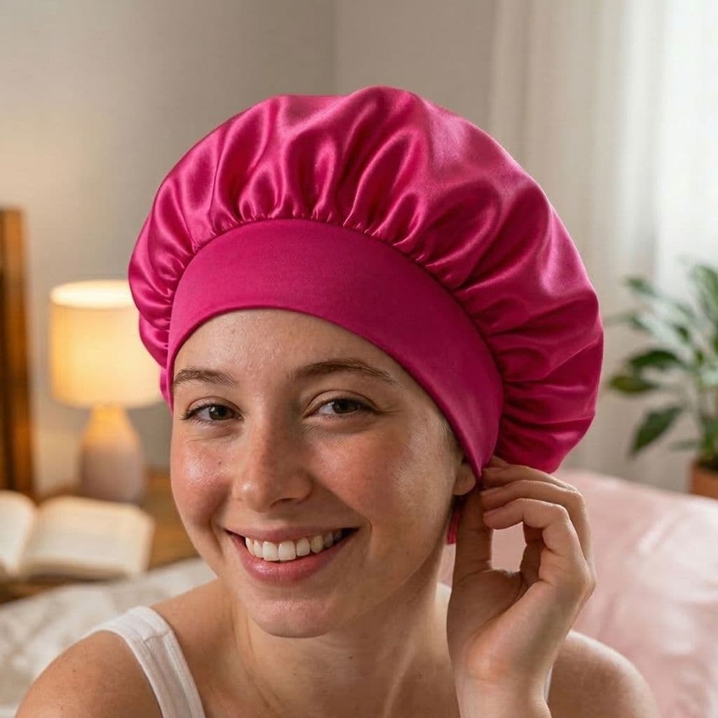 Touca Dupla Face De Cetim Anti Frizz Hidratação Confortável Faixa Grossa Pink Envio Imediato