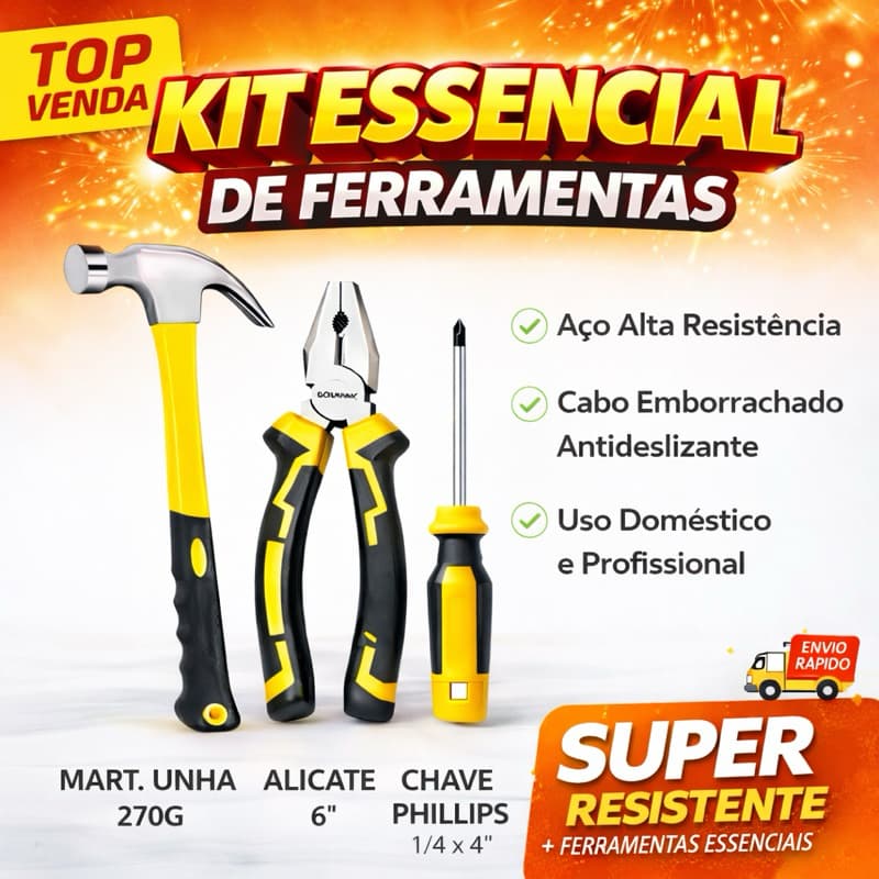 KIT ESSENCIAL 3 PEÇAS – MARTELO + ALICATE + CHAVE PHILIPS