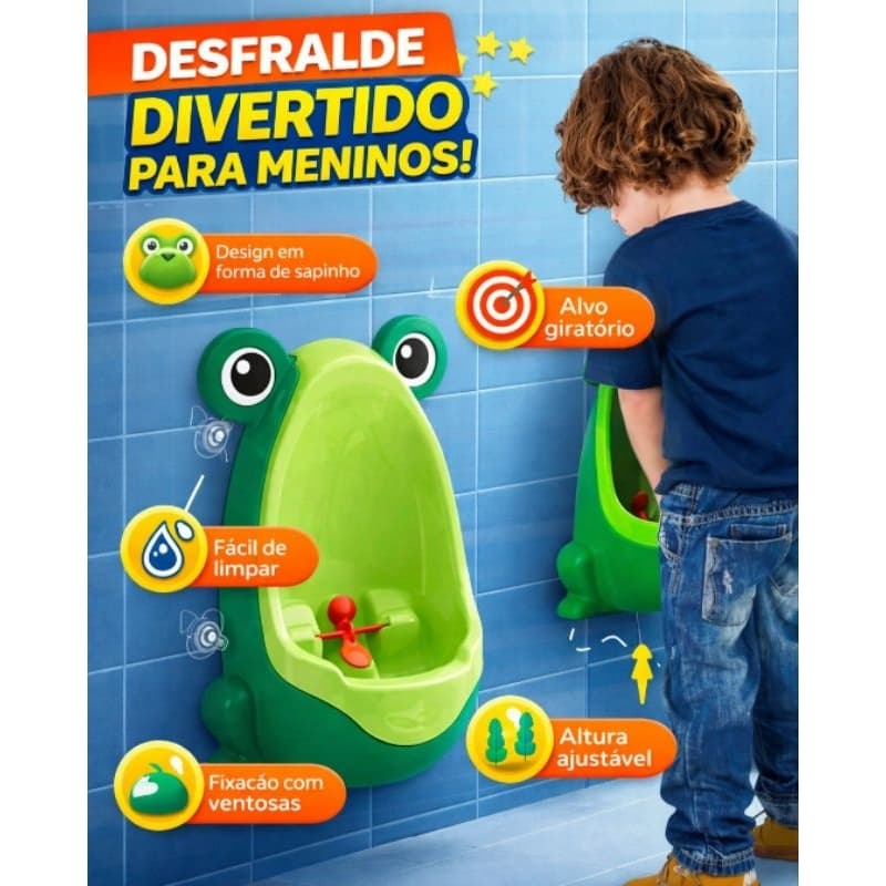 Mictório Infantil Sapinho Verde com Ventosas de Parede com Alvo Giratório Treinador de Desfralde para Meninos
