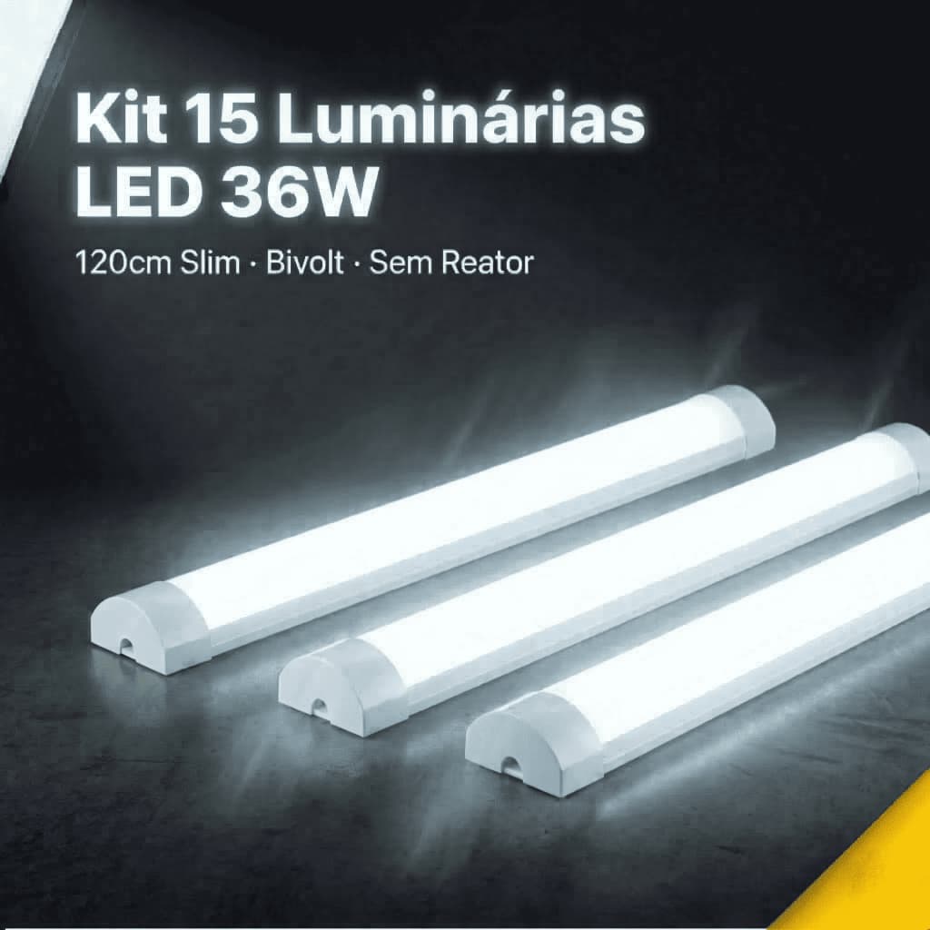 Kit 15 Luminárias LED Galaxy Led 36W Bivolt Branco Frio 6500K Slim Sobrepor Teto Comércio Casa