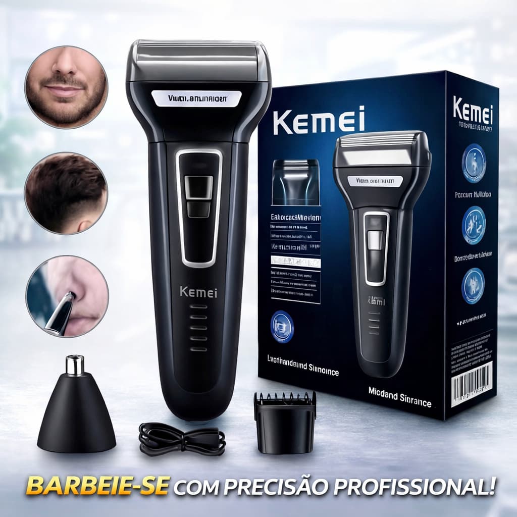 Aparador 3 em 1 Recarregável Bivolt. Barba e pelos com precisão, potente, prático e campeão de vendas.
