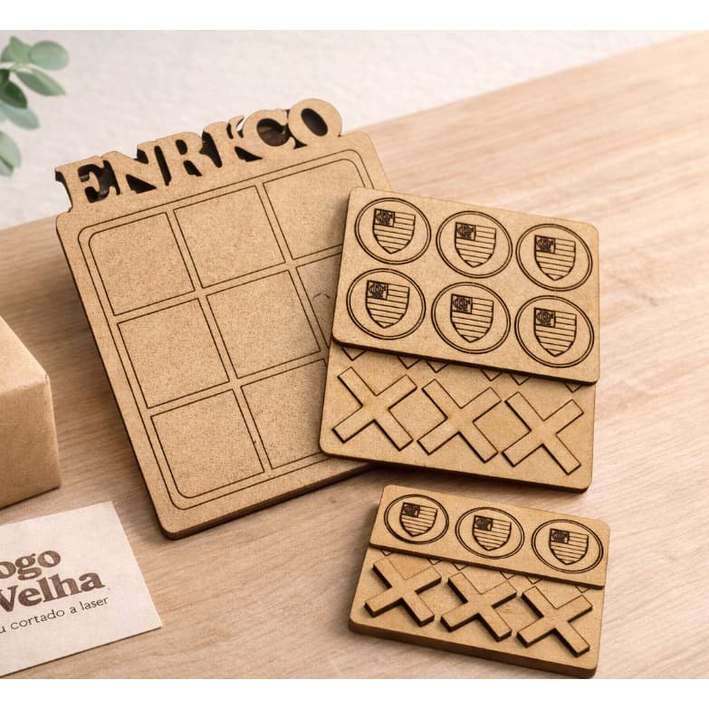 Kit Jogo da Velha Personalizado MDF Corte a Laser | Tabuleiro + Peças | Presente Criativo Infantil e Adulto