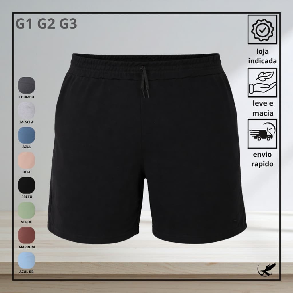 Short Bermuda Moletinho Plus Size Masculina G1 G2 G3 Confortável Cós Elástico Bolso