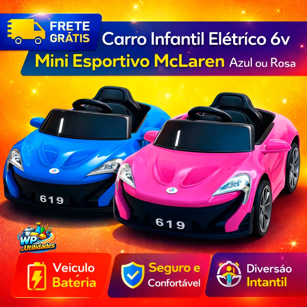 Carro Elétrico Infantil 6V Mini Esportivo McLaren Azul Rosa Com Controle Seguro