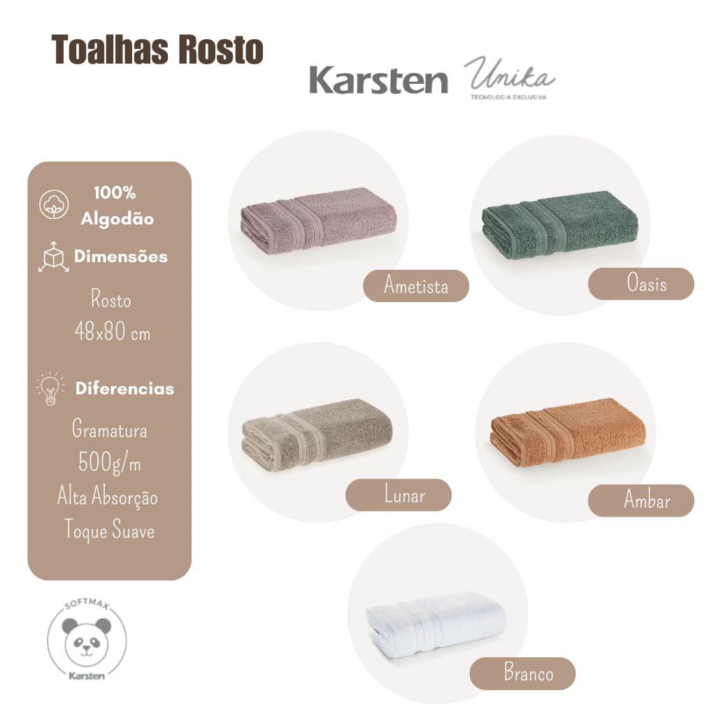 Toalha de Rosto Ultra Macia, Alta Absorção 48x80cm Karsten