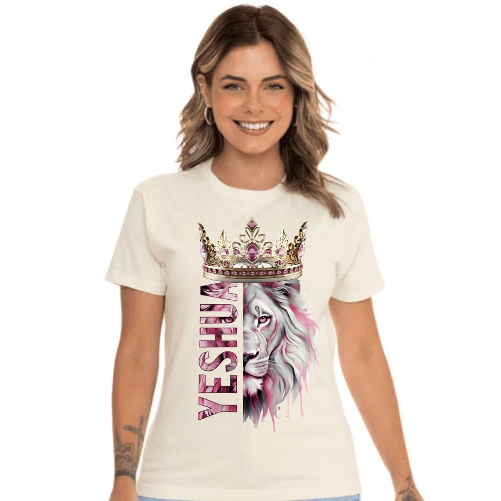 Camiseta Cristã LEÃO YESHUA ROSA camiseta camisa blusa tshirt evangelica gospel