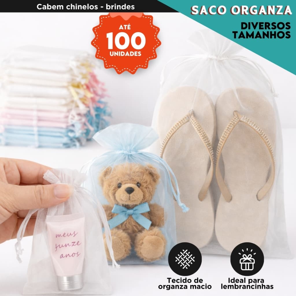 Saquinho De Organza Branco Para Lembrancinha Presente Joias Casamento Embalagem Diversos tamanhos SH
