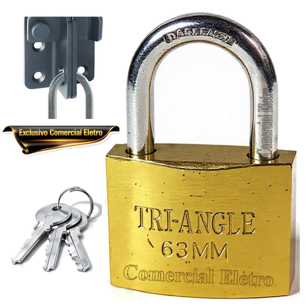 Cadeado Grande 63mm Chave TrianGle Robusto Hast Reforçada Segurança Maxima prevenção antifurto