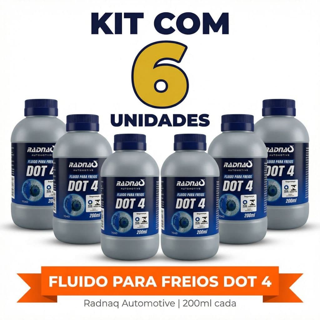 Kit 6 Fluido De Freio Dot 4 200 Ml Radnaq Para Freios Abs Tambor E Disco