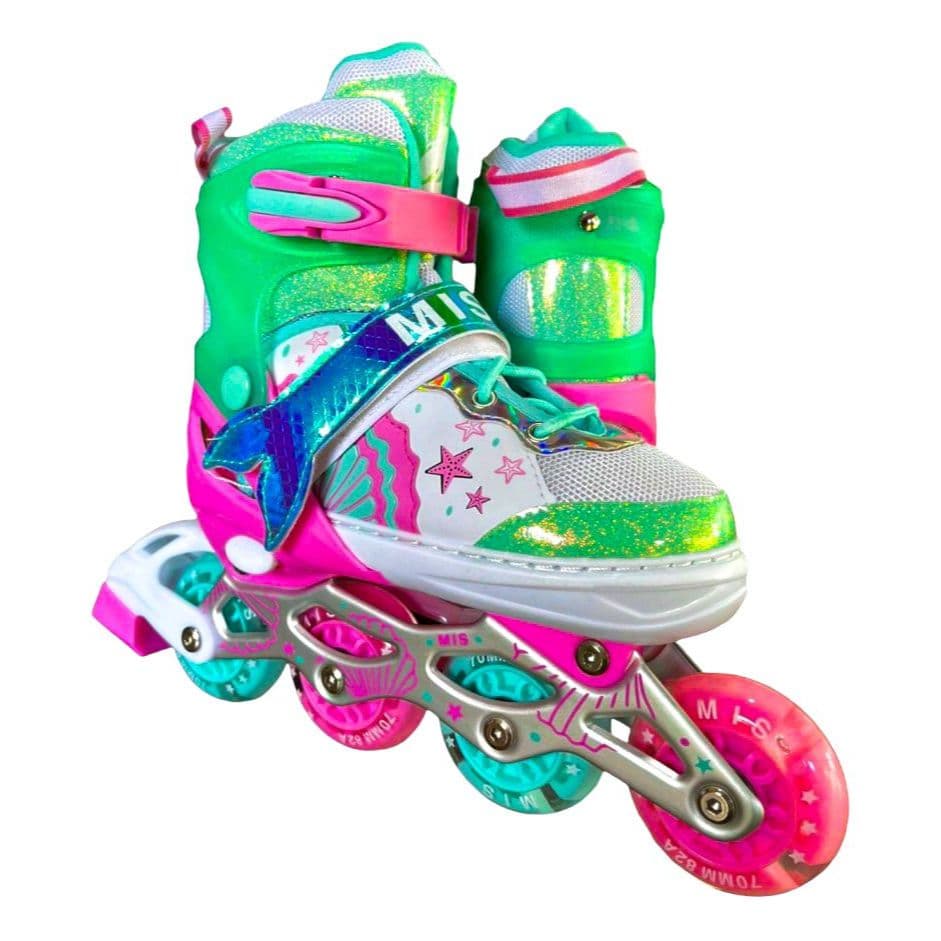Patins Roller Inline Ajustável Sereia Led Em Todas Rodinhas Top + Bolsa