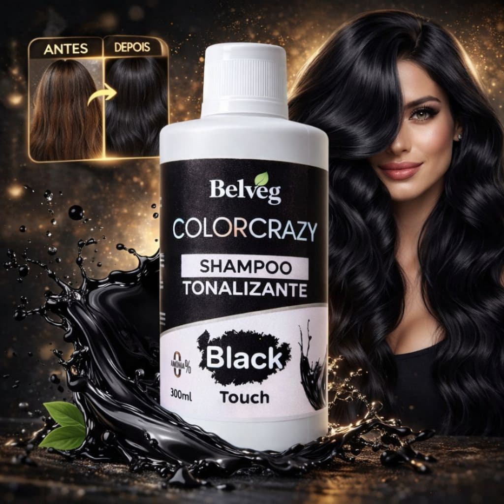 Shampoo Escurecedor Cabelos Brancos Tonalizante 300ml Efeito 100% Natural Belveg Premium
