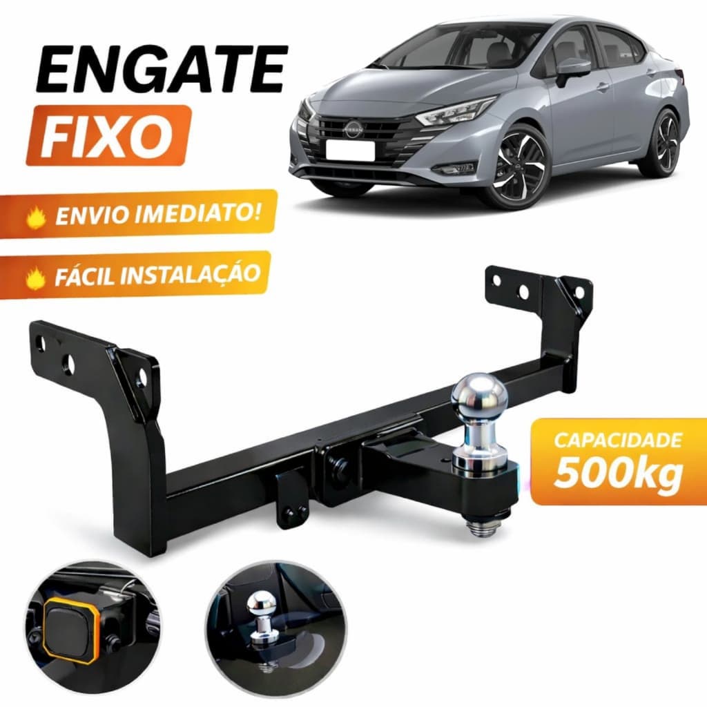 Engate Reboque Fixo Nissan Versa 2011 à 2025 500kg Rabicho Reforçado Completo Não Fura