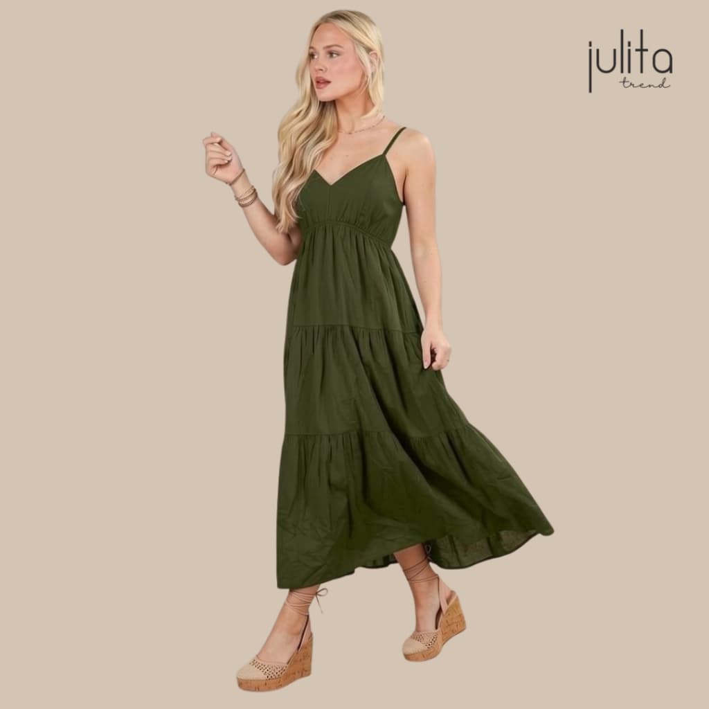 Vestido Longo Feminino Três  Babados Com Alca Super Confortável Lastex Nas Costas Soltinho Festas