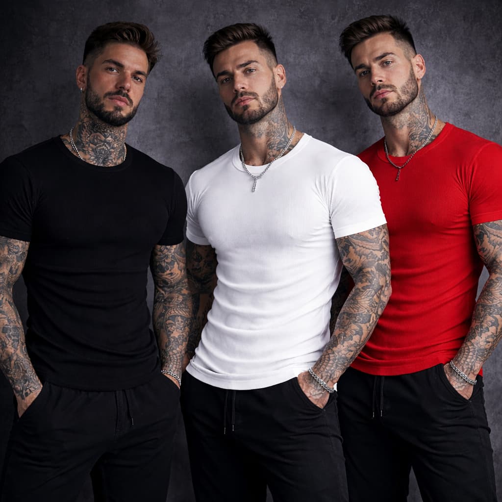 kit 3 Camisas Caneladas Masculinas Slim Estilo Americano Básicas Premium