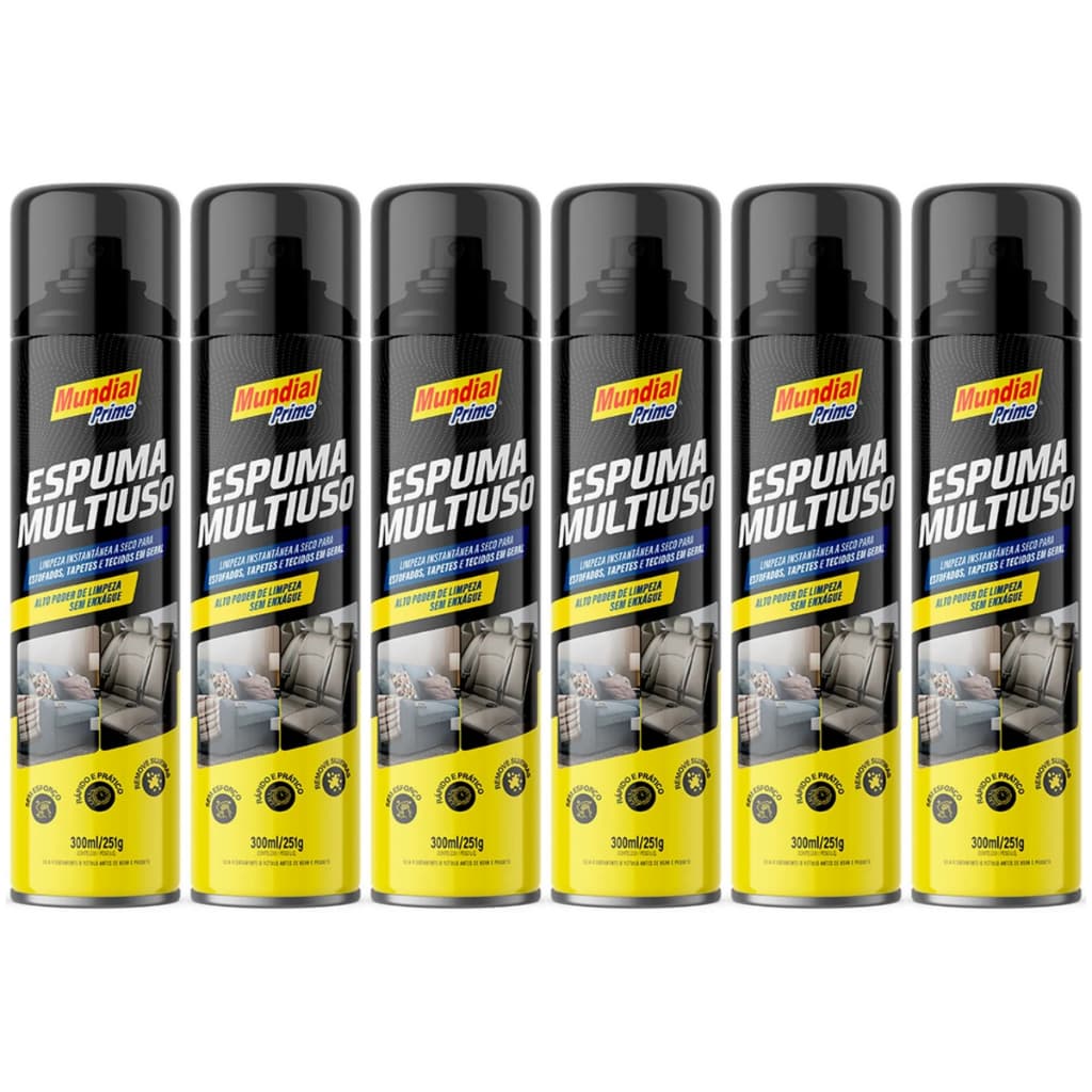 6 Espuma Multiuso Limpa Estofados Mundial Prime 300 Ml