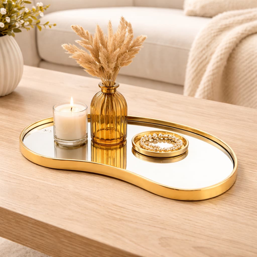 Bandeja Decorativa Espelhada Orgânica Moderna Luxo Lavabo Perfume Organizador