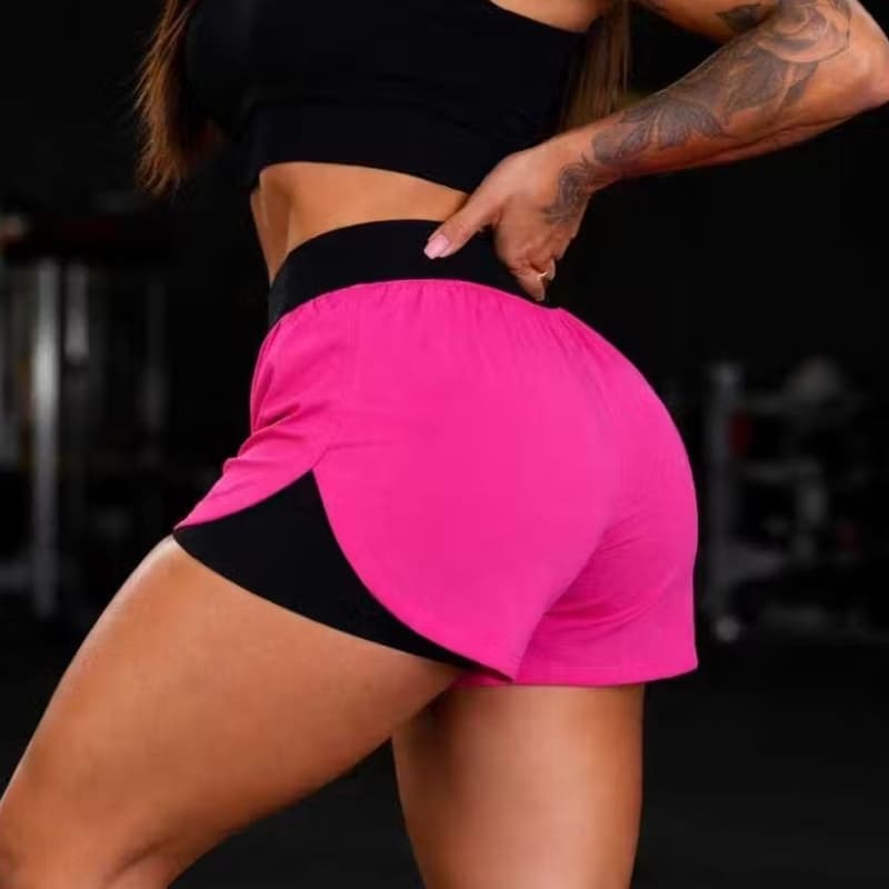 SHORT 2 EM 1 FITNESS FEMININO NÃO TRANSPARENTE CINTURA ALTA – IDEAL PARA ACADEMIA E CORRIDA