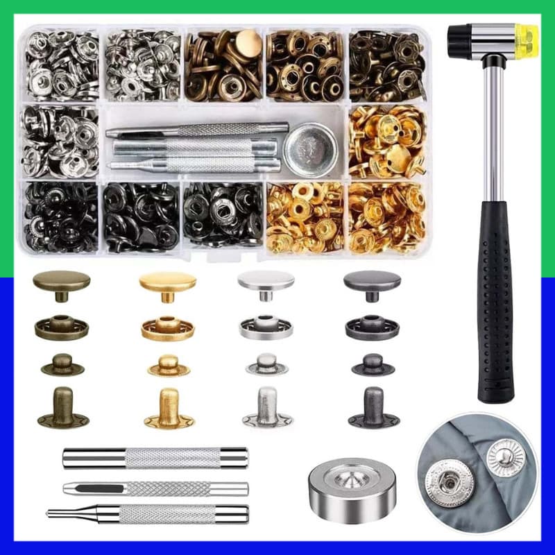 120 Conjuntos Botões Pressão 12mm Metal Kit Com Ferramentas Para Roupas e Bolsas