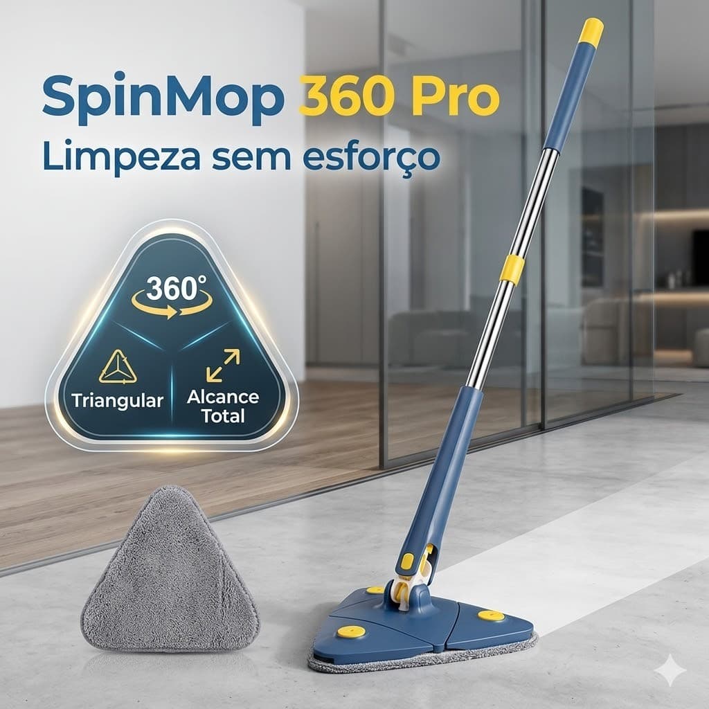 Mop Giratório Triangular 360° com Cabo Extensível | Esfregão Rodo Limpeza Fácil Cantos e Azulejos