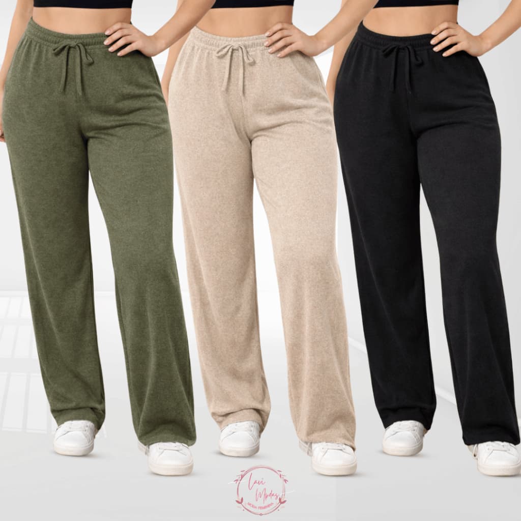 Calça Feminina Pantalona Com Elástico Lanzinha Premium Cintura Alta