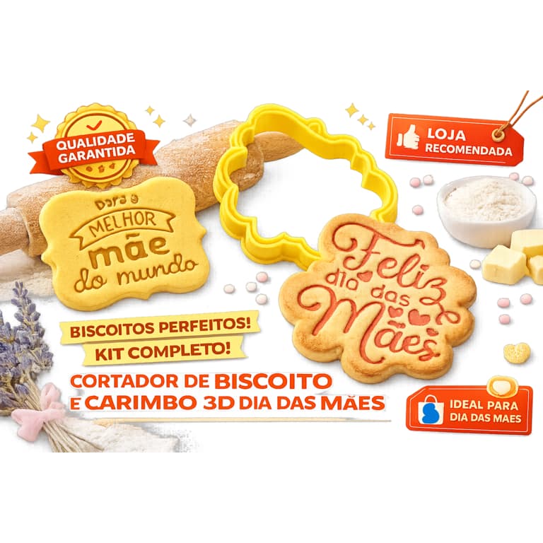 Cortador de Biscoito Dia das Mães + Carimbo 3D | Para a Melhor Mãe do Mundo | Kit Presente Confeitaria