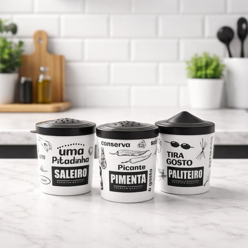 Kit Potes Multiuso 200ml – Saleiro, Pimenteiro e Paliteiro