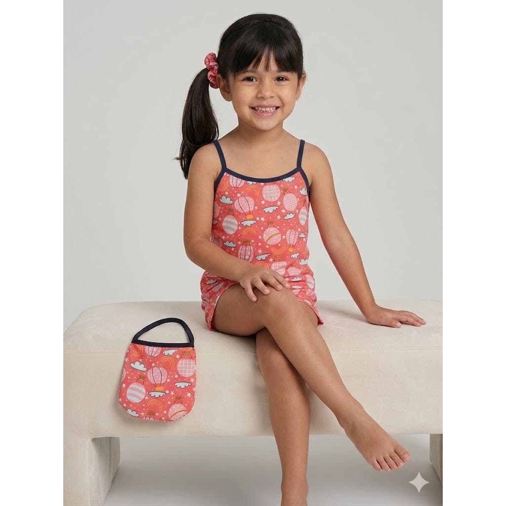Pijama Macacão Com Bolsa e Lacinho Para Cabelo Moda Infantil Menina Modelo Conforto Para Dormir Kids
