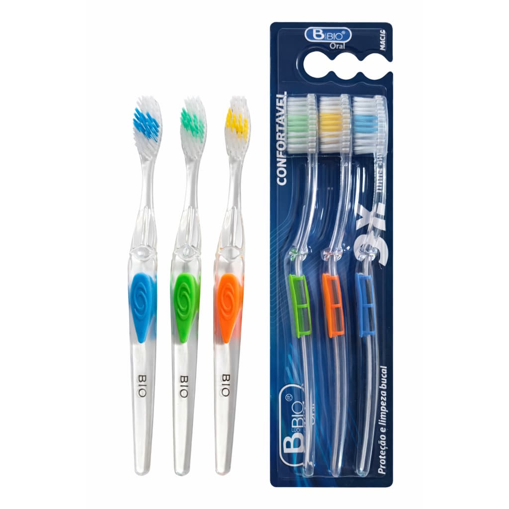 Escovas De Dentes Super Macias 3 Unidades Coloridas Bio