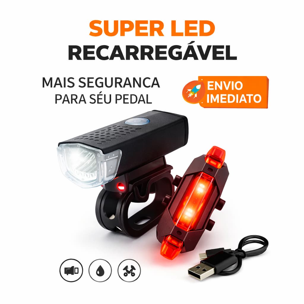 Kit Farol e Lanterna para Bicicleta | LED Ultra Brilhante à Prova d’Água | Segurança Noturna