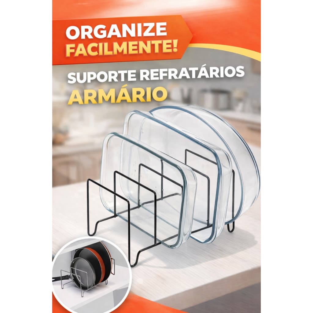 Organizador para Refratários e Tampas com Aço Cromado Resistente