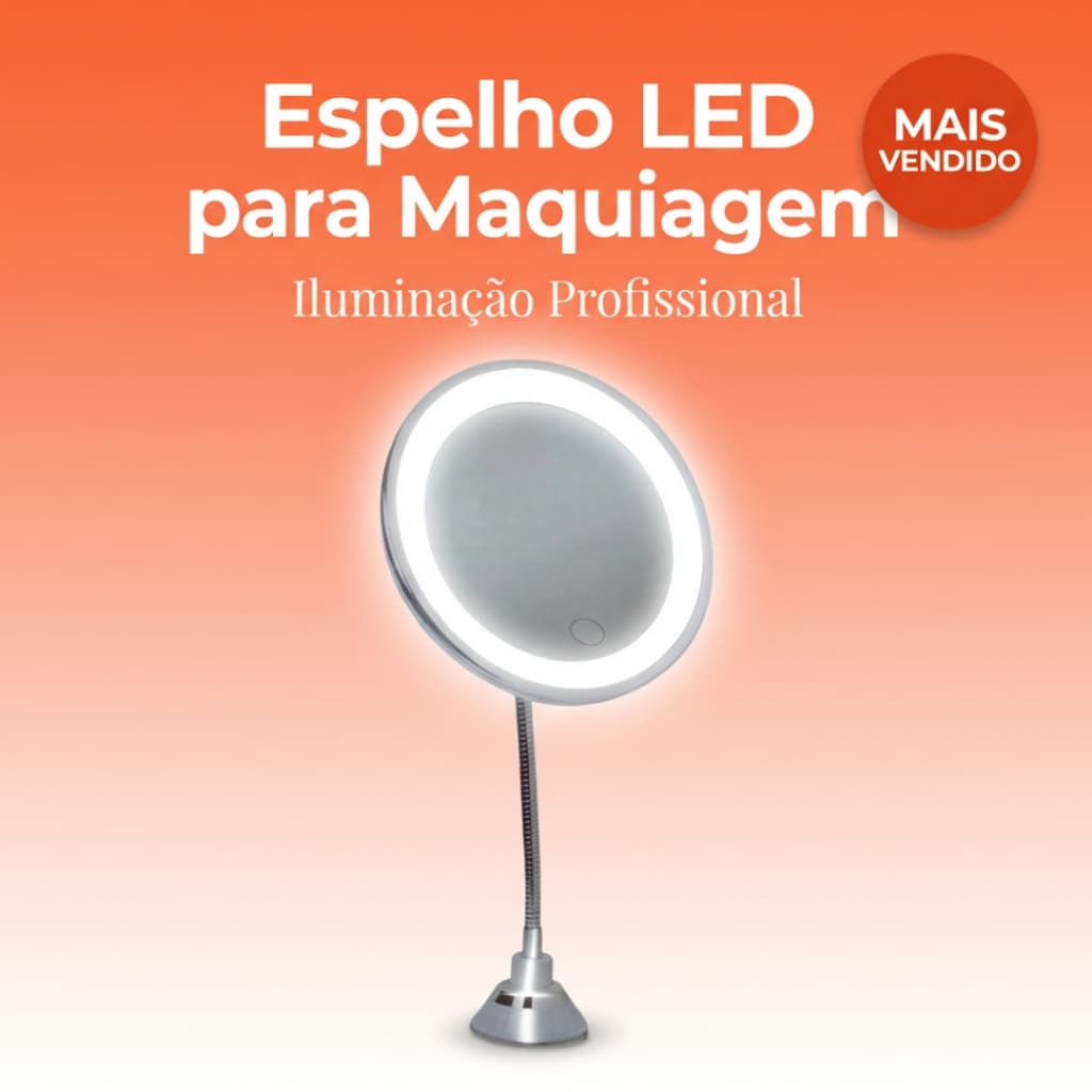 Espelho de Mesa LED Redondo para Maquiagem USB Penteadeira Portátil com Luz Ajustável Recarregável Profissional Bancada