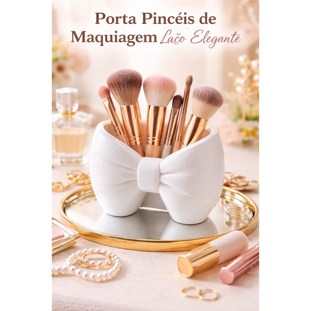 Organizador porta pincéis de maquiagem, canetas multiuso com laço.