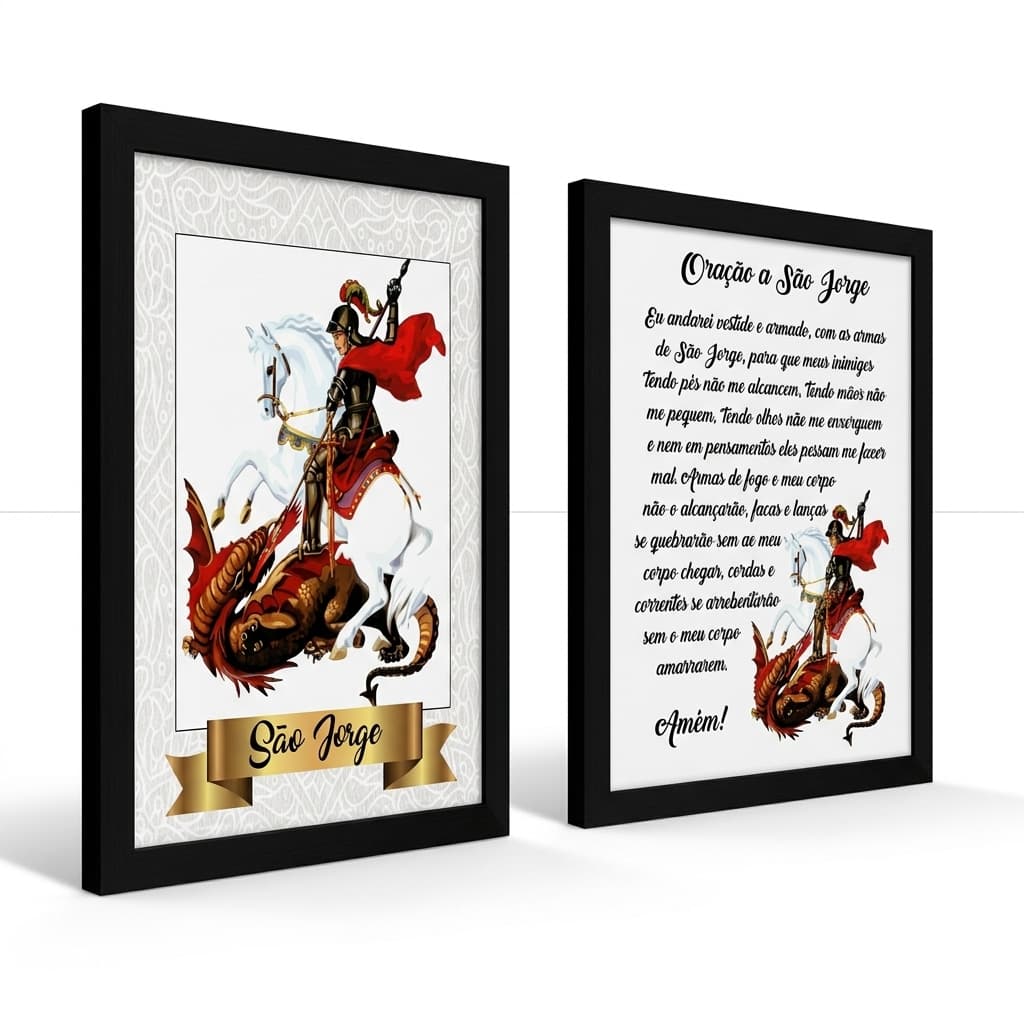 Kit 2 Quadros Decorativos São Jorge Oração Salve Jorge Placas MDF Proteção Casa Lar Guerreiro Católico Decorativo Fé
