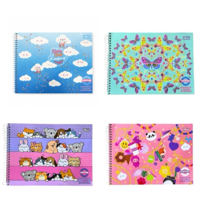Caderno De Desenho Feminino Capa Dura Espiral Tilibra Pepper 80 Folhas