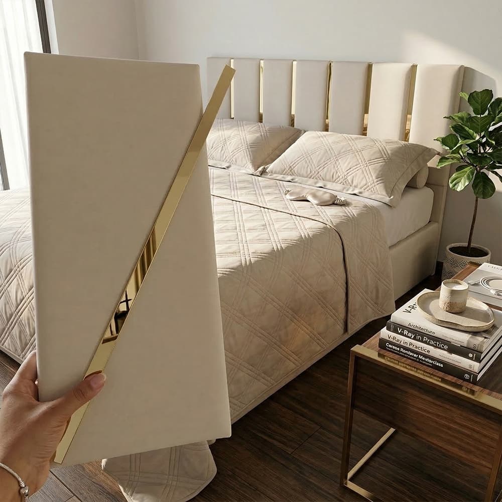 10 Cabeceiras Modular Estofada Premium Fita Dourada Prata Acrílica Autocolante 45x20cm