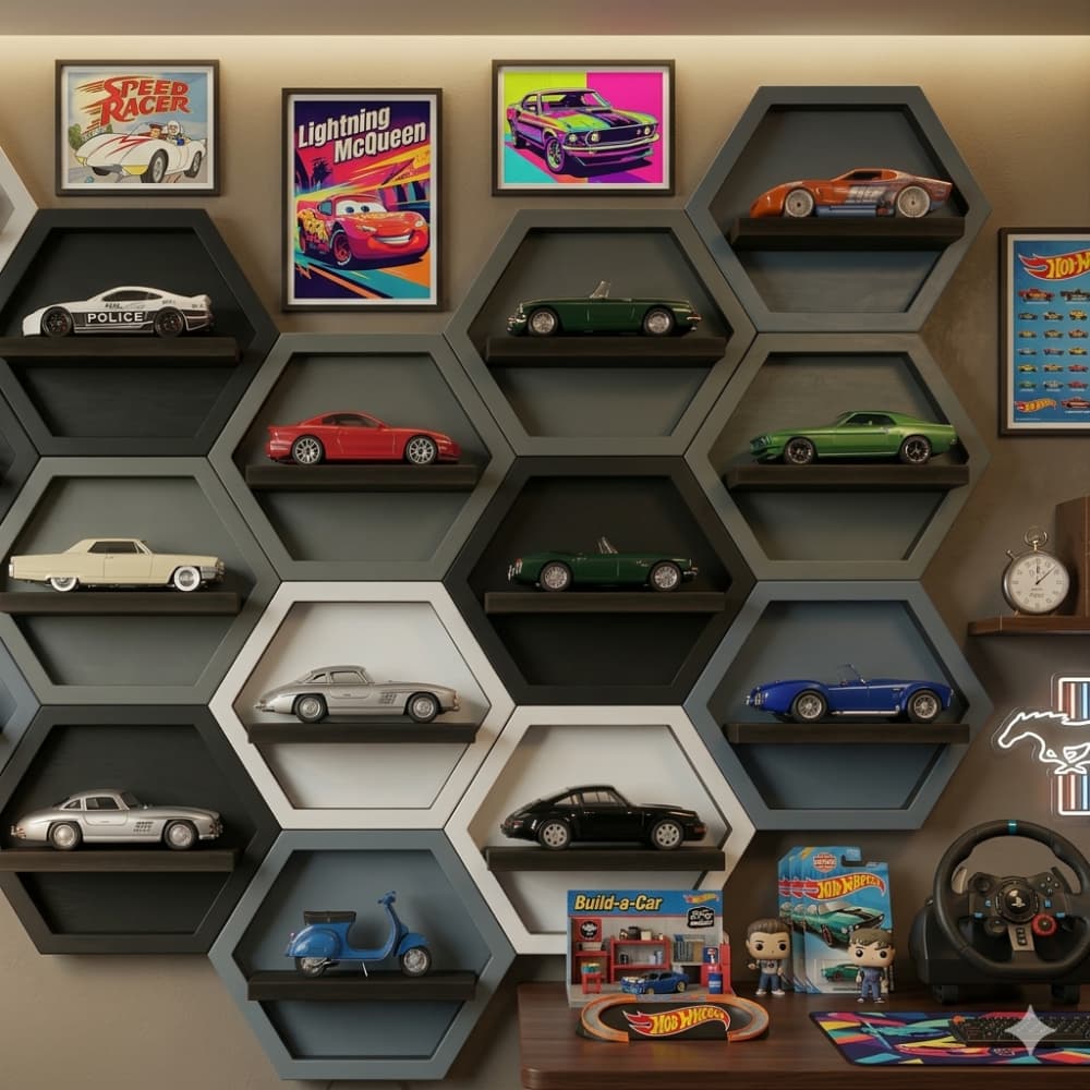 Expositor  Porta Carrinhos Miniaturas Formato Colméia Escala 1:64 Compatível Com Carrinhos Hotwheels
