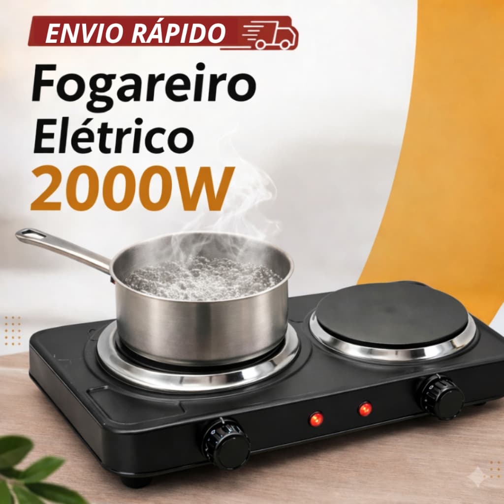 Fogareiro Elétrico 2 Bocas Cooktop 2000W Portátil Kaza+ Camping Cozinha 110V Ou 220V Viagem Premium