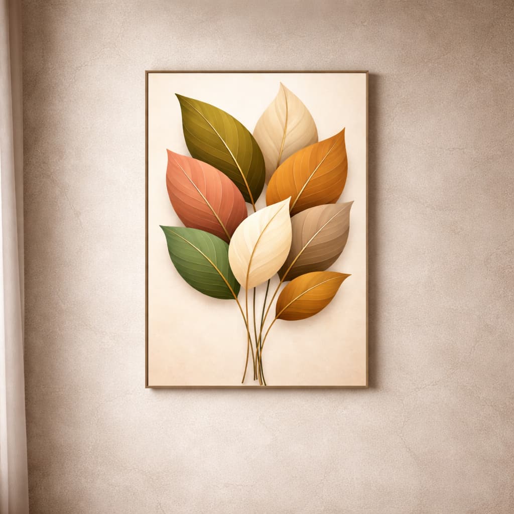 Quadro Decorativo Folhagem Clean Minimalista Tons Terrosos Neutros Arte Moderna Decoração Sala Hall