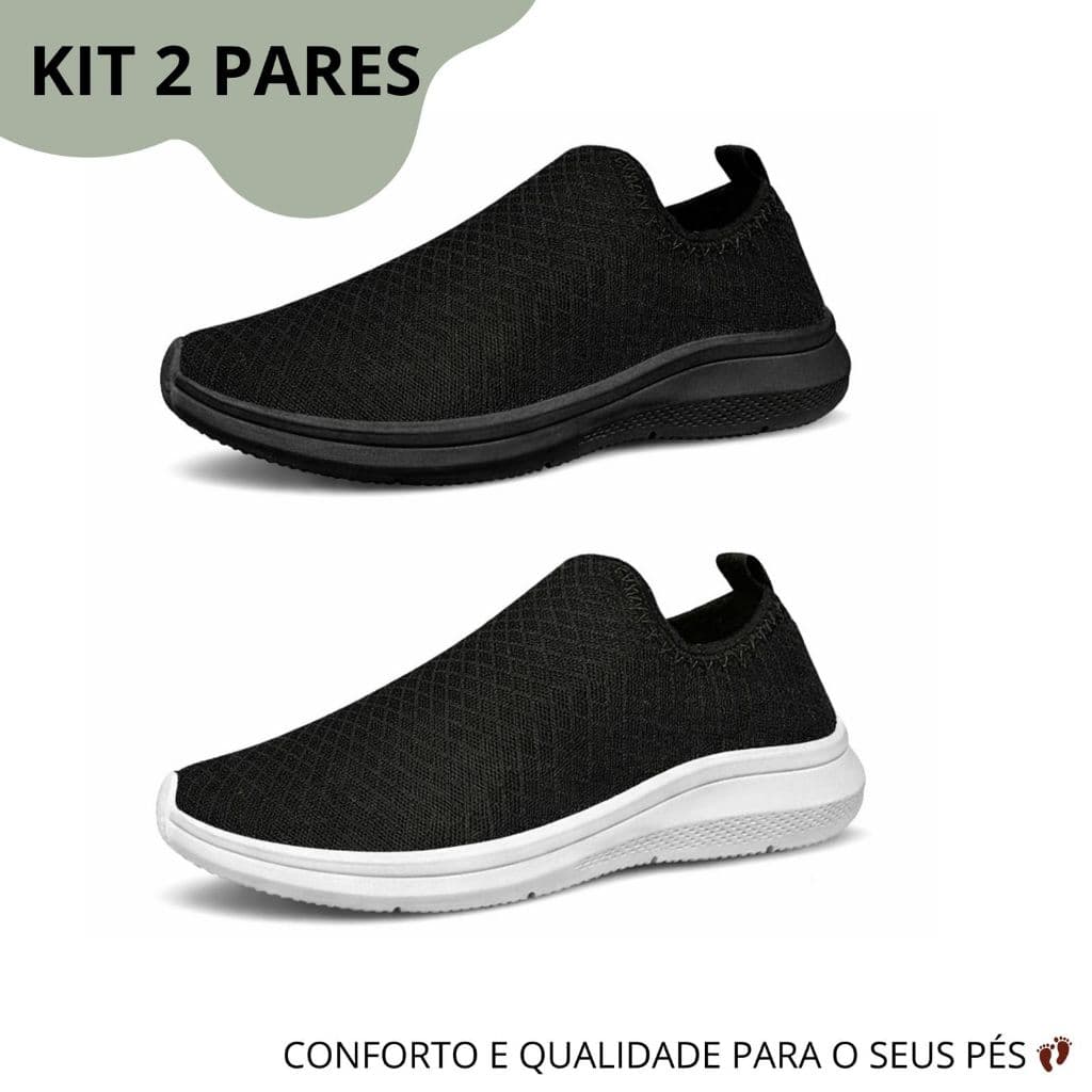 Kit 2 Pares Tênis Meia Feminino Confortável Dia a Dia Caminhada Sem Cadarço