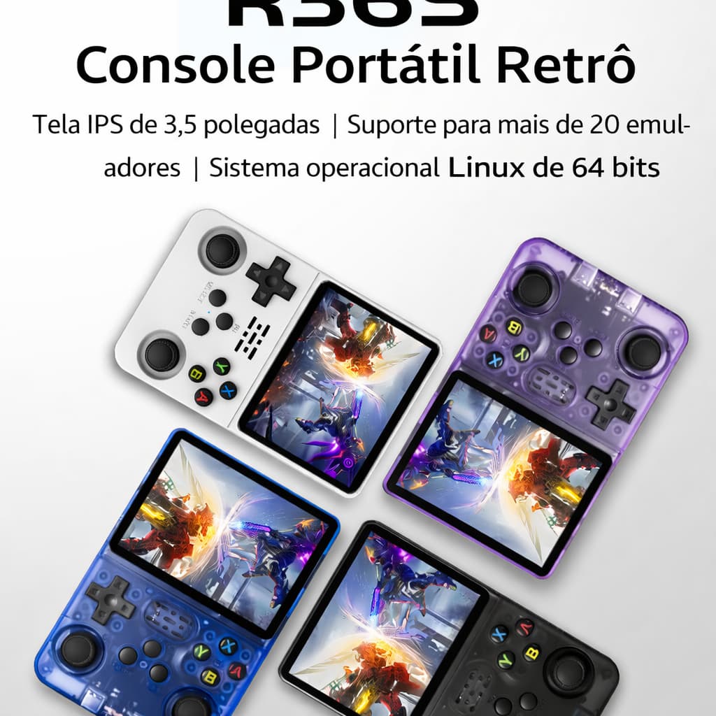 Console Portátil R36S + de 15.000 Jogos Vídeo Game 64g Linux Tela IPS 3.5 Polegadas