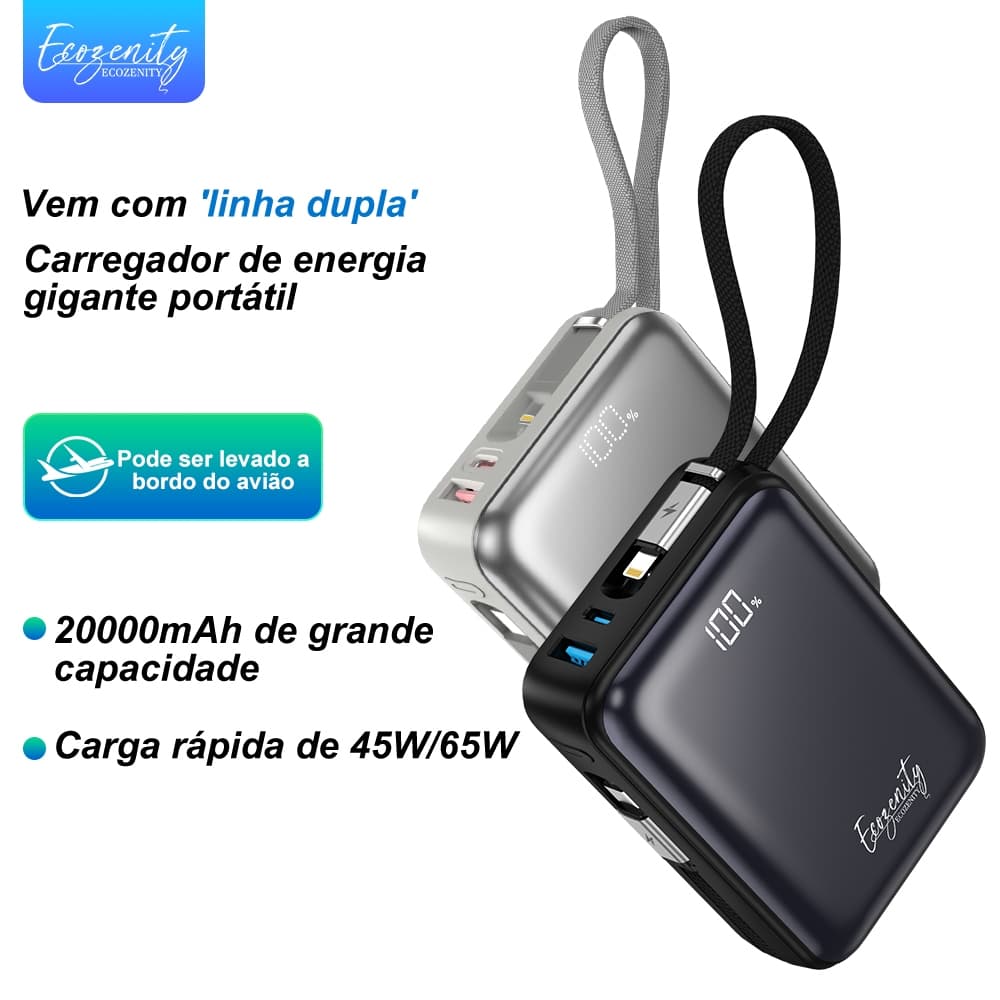 Trailforge Carregador Portátil 20000mah -Carregamento Rápido 65W Power Bank Carregador Saída dupla