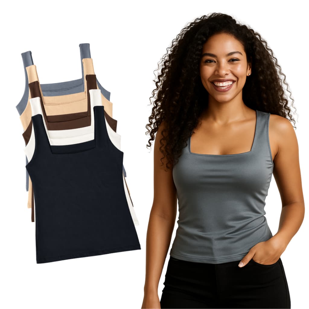 KIT Blusa Regata Decote Quadrado Básica Para Todas Ocasiões