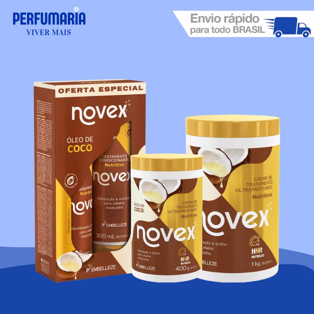 KIT NOVEX NUTRIÇÃO ÓLEO DE COCO (creme de tratamento + shampoo e condicionador)